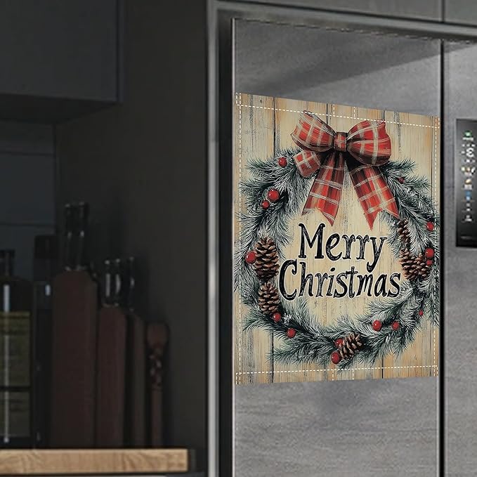 Merry Christmas Dishwasher Magnet Cover,Rustic Wooden Kitchen Decor Waterproof Refrigerator Magnet Appliance Cover Protector,23Wx26H Inches