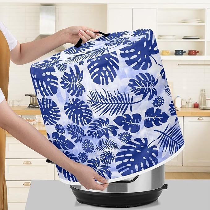 Flashideas Palm Leaves Pressure Cooker Cover for Women Insulated Rice Cooker Cover with Easy to Clean Lining Stain Resistant Dust Cover with Pockets for Instant Pot 6 Quart Appliance Cover