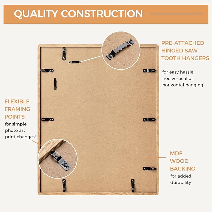 Axeman 16x20 Oak Frame - Rounded Corner 16 x 20 Picture Frame Matted to 11x14 - Natural Oak Wood Photo Frame with Tempered Glass for Wall Mount Display