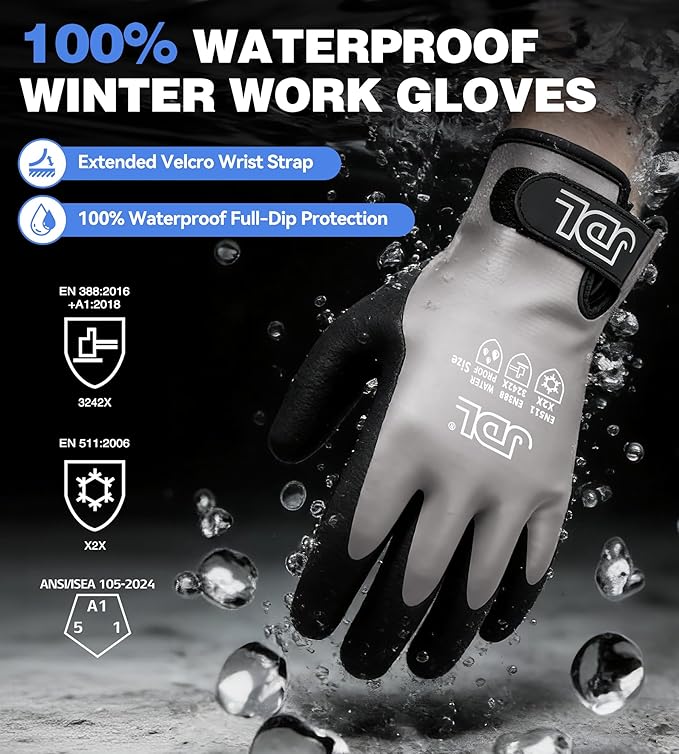 JDL Faux Mohair 100% Waterproof Winter Work Gloves for Men and Women – Extra Warm, Thermal Insulated Freezer Gloves