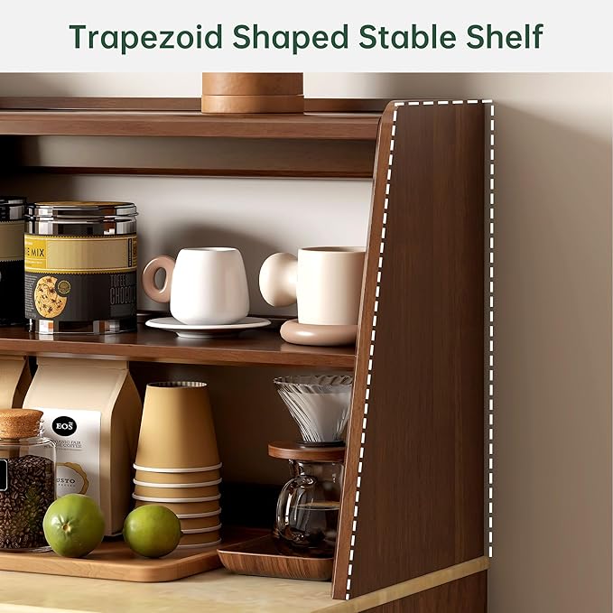 YESWOOD 100% Solid Rubberwood Kitchen Counter Hutch Shelf, 47.6'' Fully Assembled Countertop Organizer Storage Rack, Buffet Hutch Shelf with Trapezoid Structure for Kitchen & Dining Room