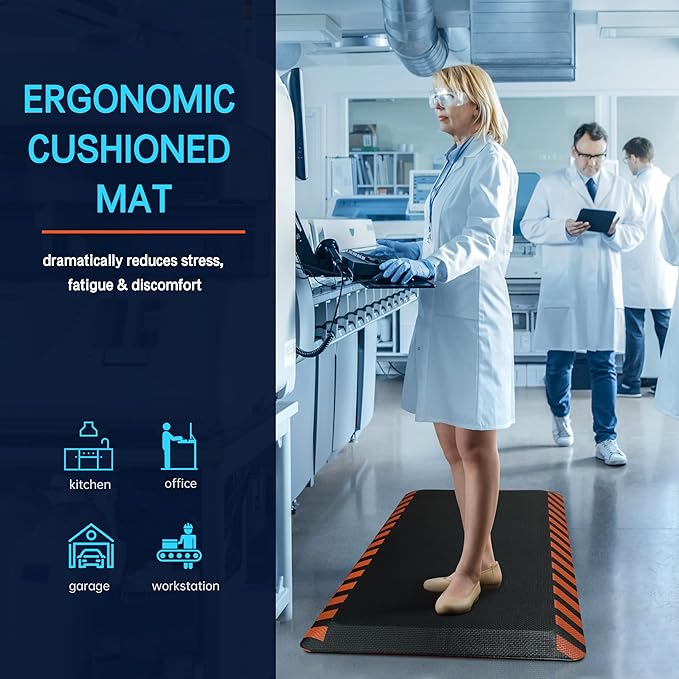 FEATOL Anti Fatigue Mat Industrial, Ergonomic Standing Floor Mat for Work for Stand -Safety Support for Leg & Back Pain(Orange Border, 24" x 70", 2PC)