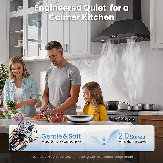Black 30 Inch Pro Wall Mount Range Hood 980CFM, Direct 3 Speed Panel with Gesture & Touch Control, Ducted/Ductless Stainless Steel Kitchen Vent Hood, Delay Shut-Off, Includes Duct & Filter
