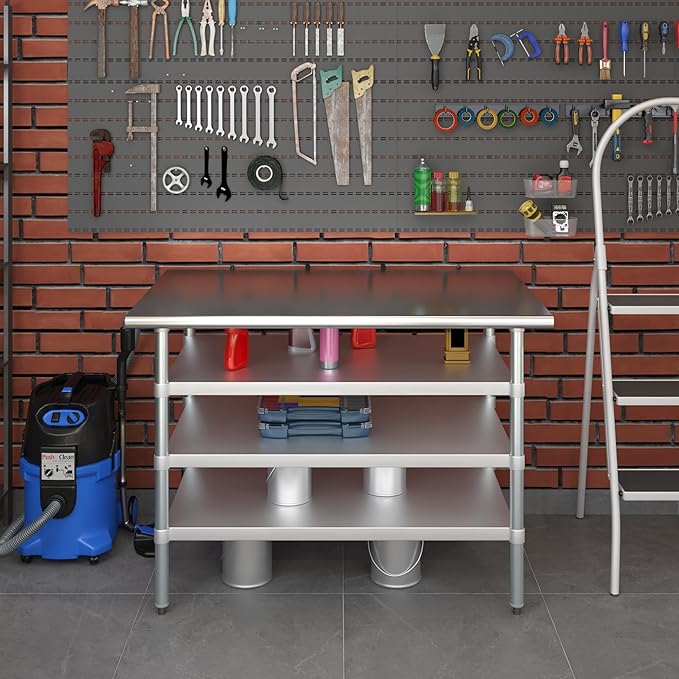 30 in. x 48 in. Stainless Steel Work Table with Three Bottom Shelves | NSF Kitchen Prep Table | Utitly Metal Table
