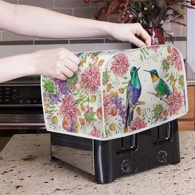 Hummingbird Floral Print Toaster 2 Slice Cover Fingerprint Protection Waterproof Toaster Dust Cover Kitchen Accessories Decor