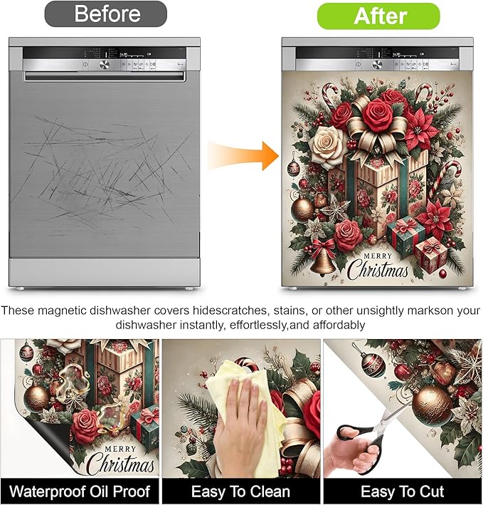 Dishwasher Magnet Sticker Cover Panel Decal Refrigerator Magnetic Sticker Decorative for Kitchen Decoration,Fridge Door Cover, Appliances Stickers 23"x26"