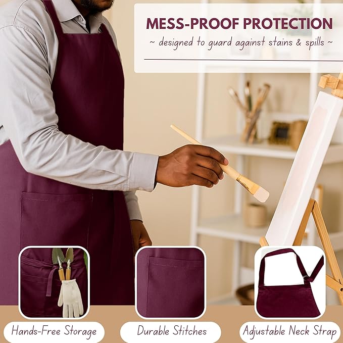 Native Fab Kitchen Apron 2 Pack - 100% Cotton Adjustable, Durable Apron with Pockets, Perfect for Cooking, Baking, Grilling