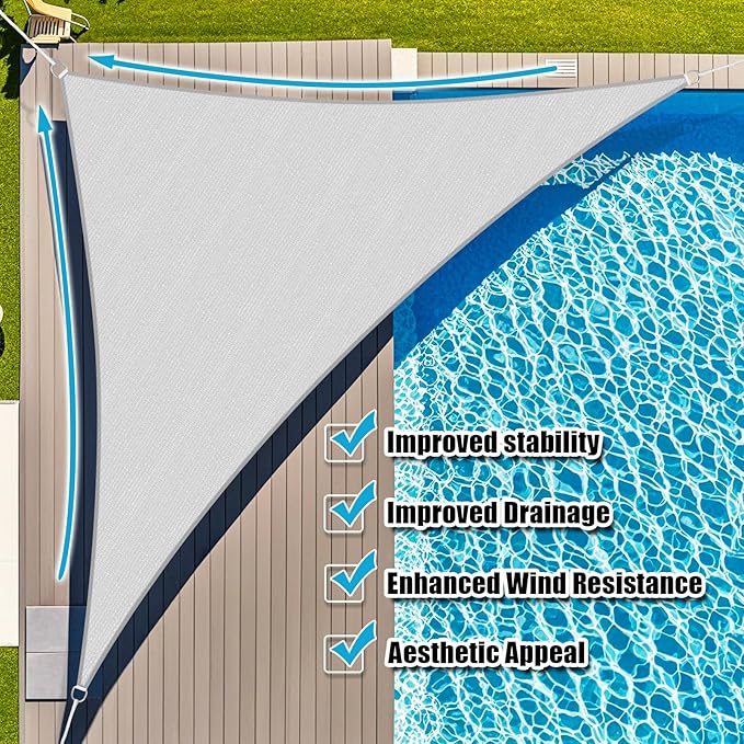 Amagenix Sun Shade Sail 14'X14'X14' Curved Edge Outdoor Shade Canopy Light Grey Breathable 95% UV Block Shade Cloth for Patio Garden Backyard (We Make Custom Size)