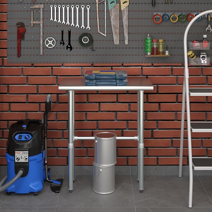 AmGood Stainless Steel Work Table Open Base | NSF Kitchen Island Food Prep | Laundry Garage Utility Bench (30" Long X 14" Deep)