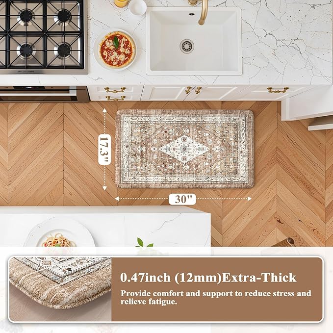 Collive Anti Fatigue Mats for Kitchen Floor, Boho Cushioned Waterproof Kitchen Rugs Non Slip Sink Mats, Memory Foam Standing Mat for Desk, Home Office, 17.3" x 30"