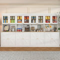 71" Tall Farmhouse Kitchen Pantry, Large Storage Cabinet with Glass Doors, Freestanding Coffee Bar Hutch with Microwave Stand, Adjustable Shelves for Kitchen, Living Room, White 4 Pcs
