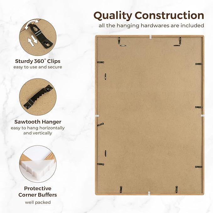 27x40 Picture Frame, 27 x 40 Poster Frame - Solid Oak Wood, 27 by 40 Frame with Tempered Glass, 27"x40" Wood Frame with Mat for 24"x36", Minimalist 27x40 Frames for Wall, Natural Oak Color, 1 Pack