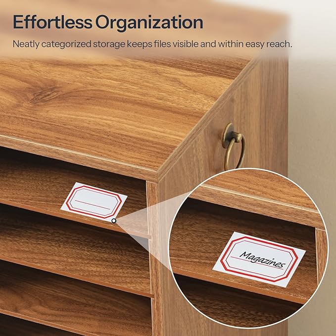 HOOBRO Literature Organizer, 27 Compartments Wooden Mail Organizer, Countertop Literature Sorter with Adjustable Shelves for Home, Office, School, Student Mailbox for Classroom, Walnut WL27WF01