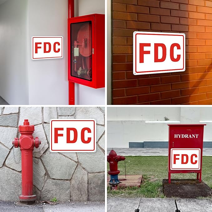 FDC Sign, 2 Pack Outdoor Aluminum Metal Sign, FDC Signs for Fire Department Connection, UV Protected Weather Resistant and Easy to Install (White Color, 10 x 7 inches)