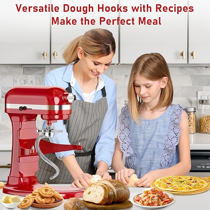 Premium 316 Stainless Steel Spiral Dough Hook Attachment for Kitchenaid all 5Plus QT Bowl-Lift Stand Mixers, Dishwasher Safe, Rustproof & Heavy-Duty, Kneads Perfectly Dough Master, Spatula & Recipe