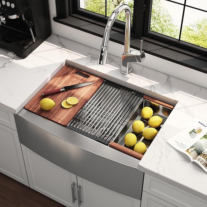 30 Inch Workstation Farmhouse Kitchen Sink 16 Gauge Stainless Steel Undermount Apron Front Sinks with Accessories Combo 30" x 21" x 10"