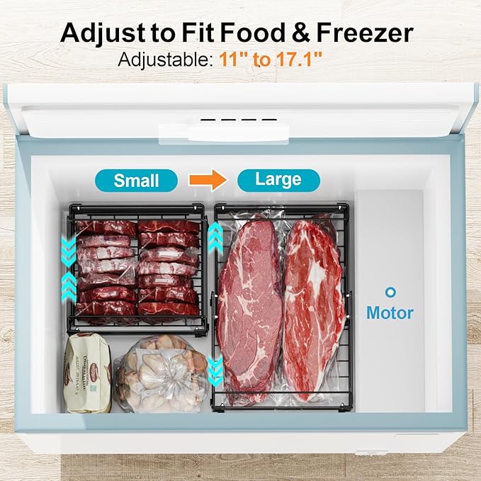 iSPECLE 8 Pack Freezer Organizer Bins, Adjustable Wire Baskets for 10 to 20 Cu.Ft Chest Freezer, Stackable Storage with Handles, Deep Freeze Organizer for Meat & Vegetables, Black