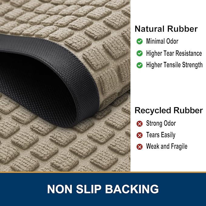 Smiry Front Door Mat Outside Entrance, Heavy Duty Natural Rubber Doormat, Non Slip, Trap Dirt and Moisture, Easy Clean, Low Profile Welcome Floor Mats for Indoor Outdoor Entry, 35x23 Inch, Beige