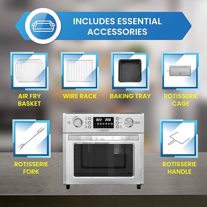Equator Countertop 5-in-1 Air Fryer Oven + Convection + Pizza + Grill + Dehydrator Stainless Steel | 0.93 cu.ft | 110V | 360° Air Circulation System