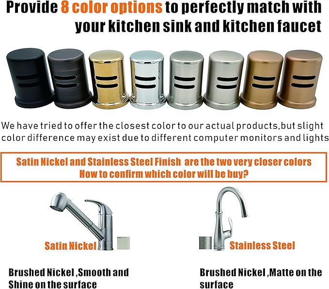 Dishwasher Air Gap Kits with Satin Nickel Dishwasher Air Gap Cover and Matching Escutcheon, Replacement air gap dishwasher, Solid Brass Air Gap Cap,Satin Nickel Finish