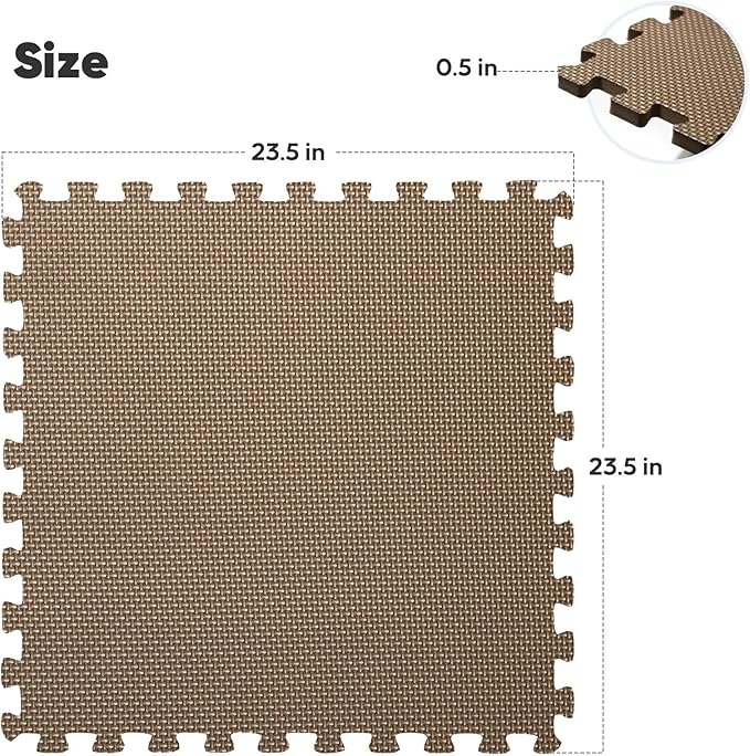 Home Gym Mat, Puzzle Exercise Mat, EVA Interlocking Foam Floor Tiles for Home Workout Equipment and Kids' Play Areas - Blue, 24 in x 24 in x ½ in - (Brown, 12 Pack (48 SQ FT))