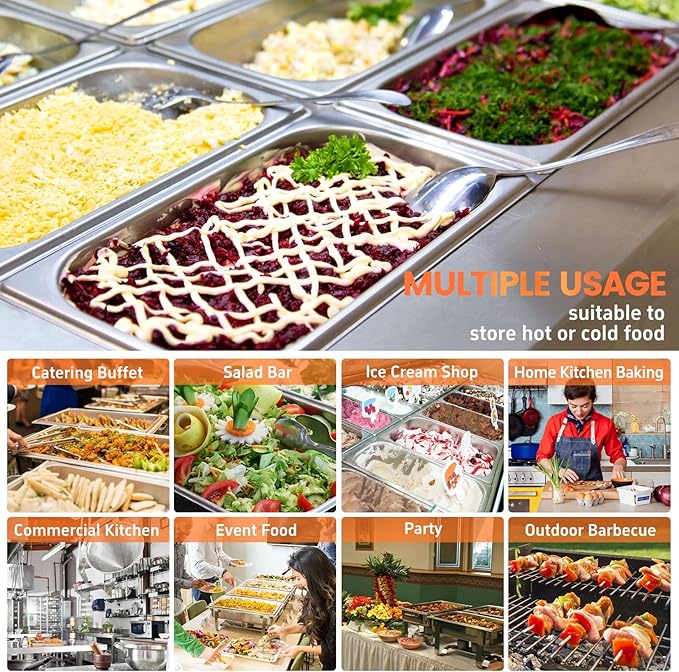 6 Pack Hotel Pans, 1/1 Full Size 4 Inch Deep Steam Table Pan, Stainless Steel Commercial Food Pan Anti Jam Steam Pan, Breading Trays for Hotel, Party, Buffet, Catering Supplies