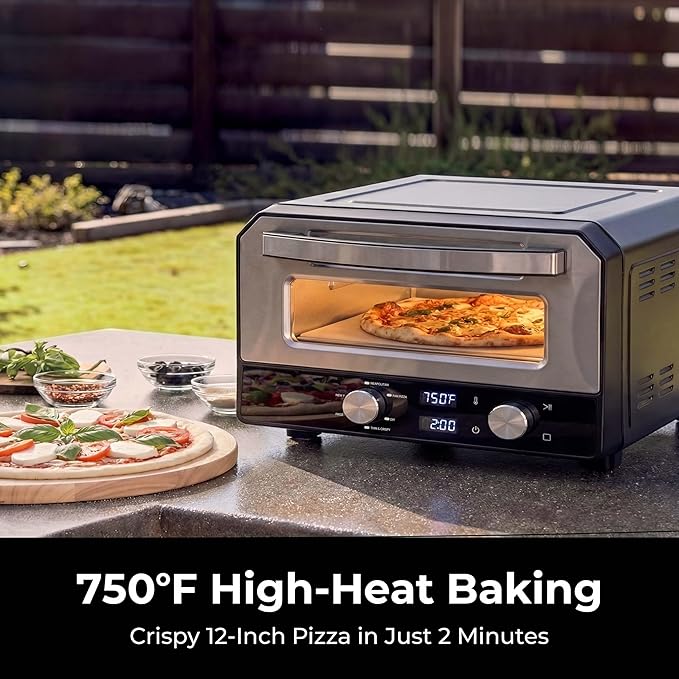 SIMOE Electric Pizza Oven for Indoor Use, 12 Inch Countertop Pizza Oven with Pizza Stone, 750℉ High Heat Pizza Maker, 6 Preset Modes, Touch Control Pizza Oven