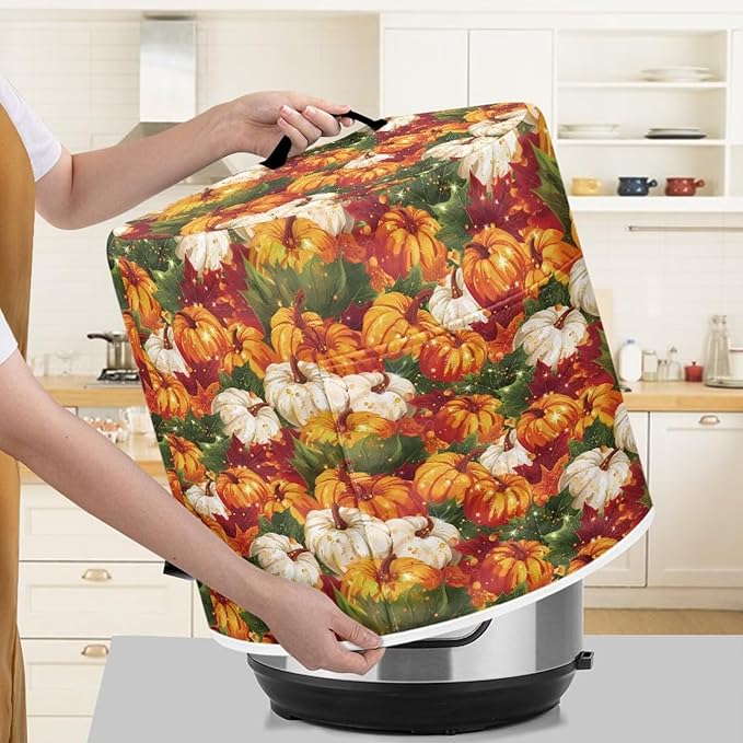3 Quart Pressure Cooker Dust Cover with Top Handle and Storage Pockets Kitchen Appliance Protector Cover for Air Fryer Rick Cooker Pumpkins Maple Leaf Thanksgiving Day Decor