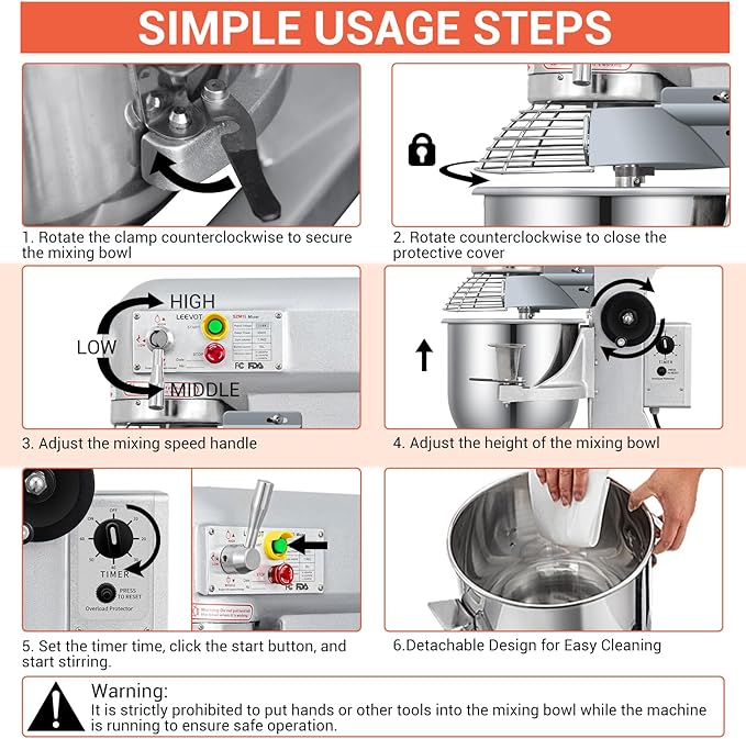 15Qt Commercial Food Mixer with Timing Function, Commercial mixer 3-Speed Adjustable Heavy Duty, Electric Stand Dough Mixer with Stainless Steel Bowl for Bakery Pizzeria (Upgraded)