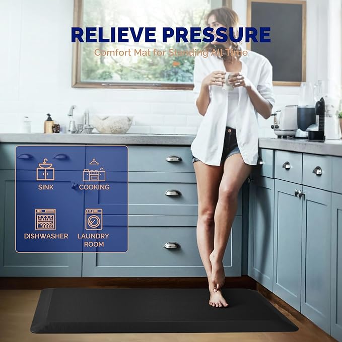 FEATOL Anti Fatigue Mat for Standing, 9/10 Extra Thick Ergonomic Standing Desk Mat, Comfort & Durable Memory Foam Standing Mat at Home,Office All Day (20" x 32", Black, 3PC)