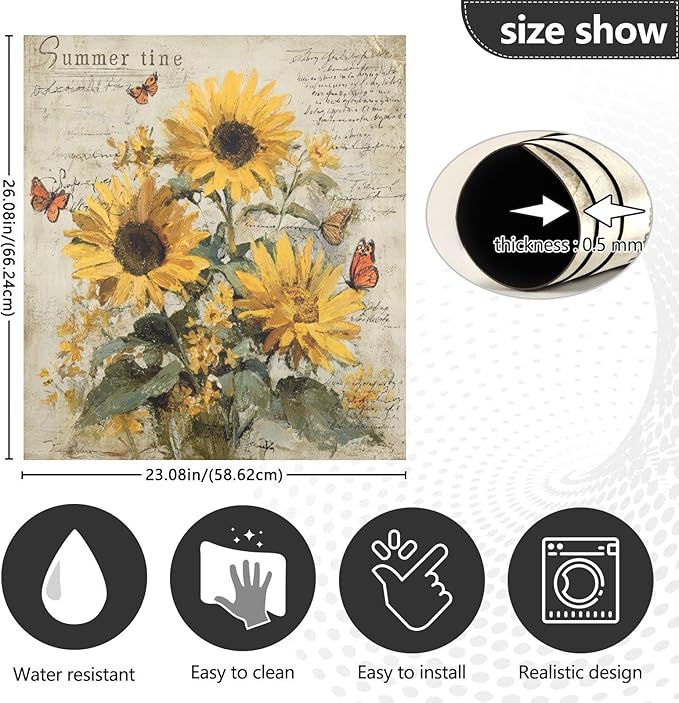 Fall Sunflowers Gray Dishwasher Magnet Cover Front Door Magnetic Dishwasher Cover Decorative Refrigerator Magnet Covers Dishwashers Magnetic Sticker for Kitchen Home Decor, 23" x 26"