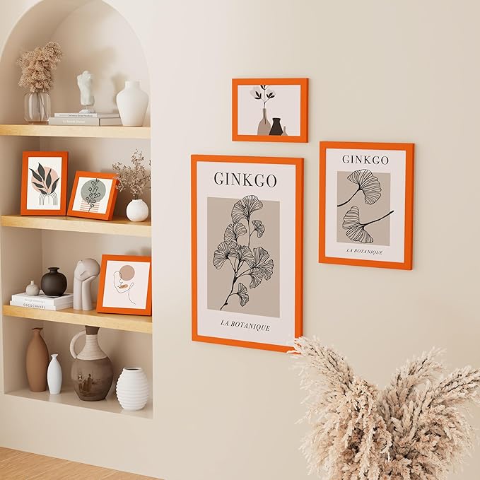 Vittanly 8x10 Picture Frame, Solid Wood Frame with Plexiglass, Includes 5x7 Mat, Wall Hanging or Tabletop for Home Decor, Orange, 1 Pack