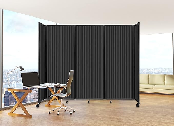 Versare Polycarbonate Room Divider 360 Portable Wall Partition | Freestanding Office Dividers | Locking Wheels | Privacy Screen Panels - 8'6" x 7'6" Light Gray Thermoplastic Polymer