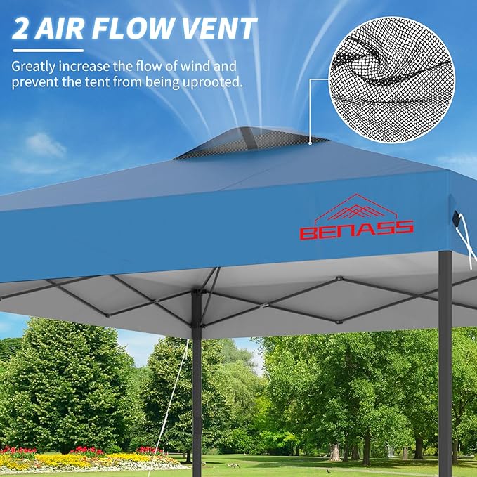 10x10 Pop Up Canopy, Easy Up Canopy Tent, Heavy Duty Tents for Parties, One Person Set Up Event Tent, Light Blue