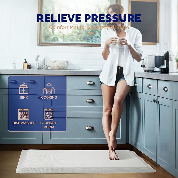 FEATOL Anti Fatigue Mats for Standing, 9/10 Extra Thick Ergonomic Standing Desk Mat, Comfort & Durable Memory Foam Standing Mat at Home,Office All Day (20" x 39", White,1PC)