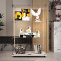 Glass Display Cabinet with LED Light Strip, 3 Shelves with 2 Doors, Glass Top Curio Storage Cabinets with Lock & Caster for Living Room,Floor Standing Bookshelf, Quick Installation - White