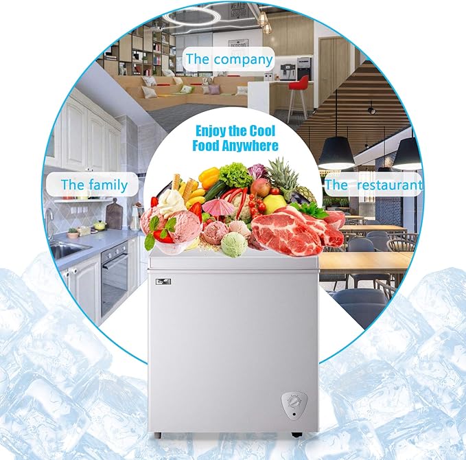 Chest Freezer 5.0 Cu.Ft Small Deep Freezer White Top Door Mini Freezer with Removable Basket, Low Noise, 7 Adjustable Temperature and Energy Saving Perfect for Home Garage Basement Dorm or Apartment