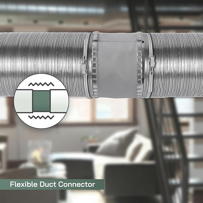 Vent Systems 12" Inch Flexible Vibration-Reducing Duct Connector – Round Galvanized Steel Vent Hose Adapter, Male-End Spiral Duct, Pipe Extender, HVAC Ventilation Fittings - Inline Duct Work Coupler