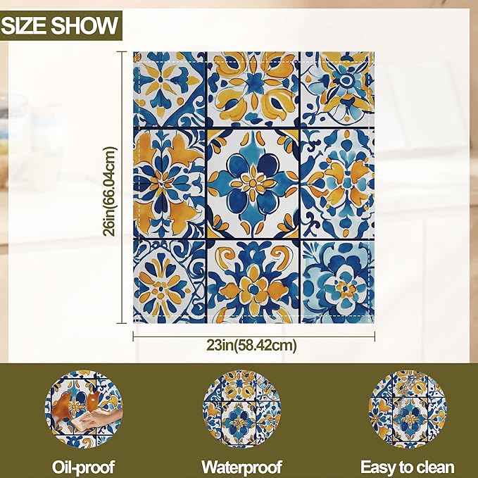 Troditional Spanish Magnetic Dishwasher Cover,Tile Pattern Dishwasher Covers for The Front Magnetic Dishwasher Panel Decal Cover for Kitchen 23x26inch