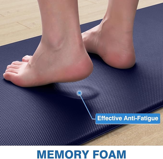 StepRite Kitchen Mats, 2PCS Kitchen Rugs, Cushioned Anti Fatigue Kitchen Mats for Floor, Non-Slip Standing Desk Mat, Waterproof Kitchen Rug Set for Kitchen, Floor, Office, 17.3"x30"+17.3"x47", Blue