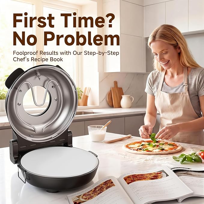 SEMSCHEF 12-Inch CrustyBake Beginner's Ceramic Stone Pizza Oven: Quick 800°F Heating, Easy-Clean Design, Recipe Book & All Tools Included - Perfect for First-Time Pizza Makers at Home