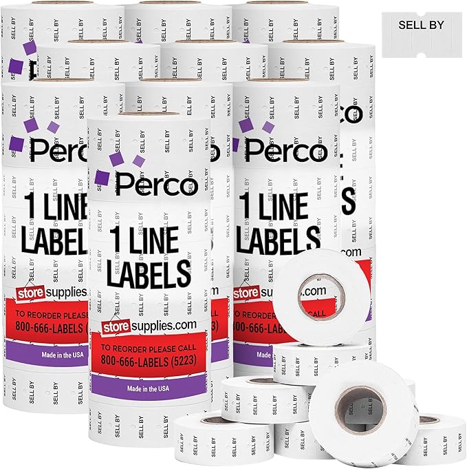 Perco Sell by 1 Line Labels - 10 Sleeves, 80,000 "Sell by Labels for Perco Lite, X, Plus and Pro 1 Line Date Guns