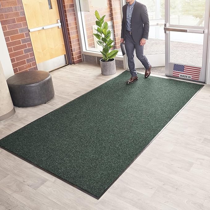 Consolidated Plastics Brush Dry Mat - Made in USA, Heavy-Duty Commercial DoorRug for Indoor/Outdoor Entryways, Non-Slip Backing for High-Traffic Areas (Green, 3' x 10')