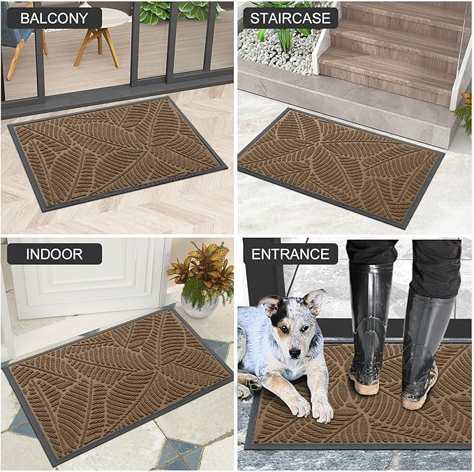 Colorxy Waterproof Doormat, Sturdy Natural Rubber Front Indoor Mat, Non Slip Low Profile Outdoor Door Mat, Stain and Fade Resistant Floor Mats, Easy Clean Patio Entry Mat, 48''x32'', Light Brown