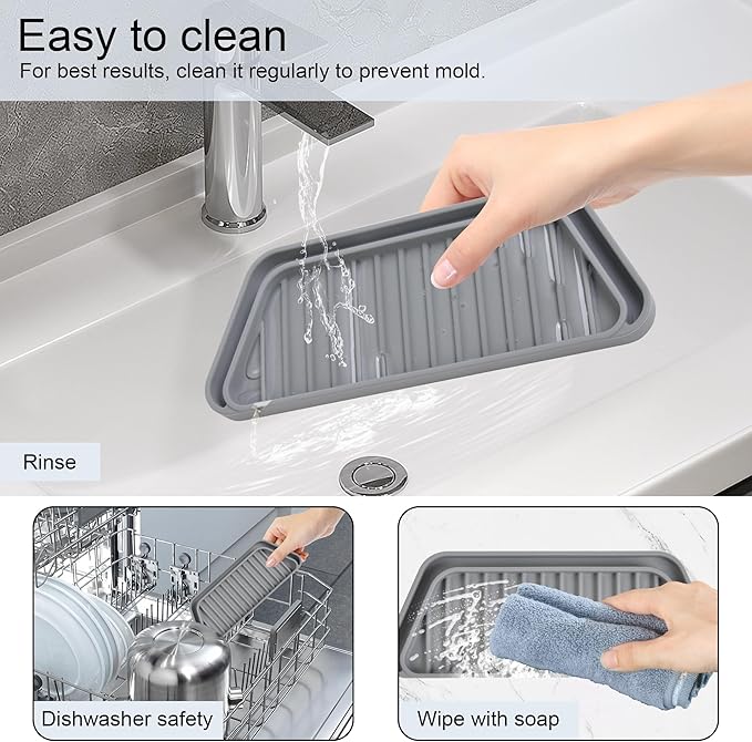 KindGa Refrigerator Drip Catcher Tray,Protector Ice and Water Dispenser Pan,Fridge Spills Water Pad Catch Basin for Drainage (Rectangular,Grey)