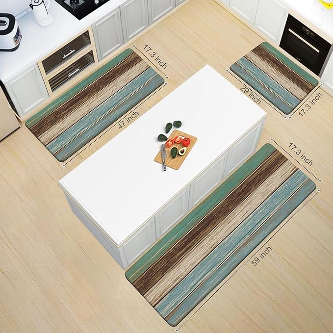 MAYHMYO Anti Fatigue Kitchen Mat - Set of 2 - Farmhouse Design Comfort Mats - Cushioned, Non Slip Floor Mat,17.3 x 29 x 0.4 inch + 17.3 x 59 x 0.4 inch