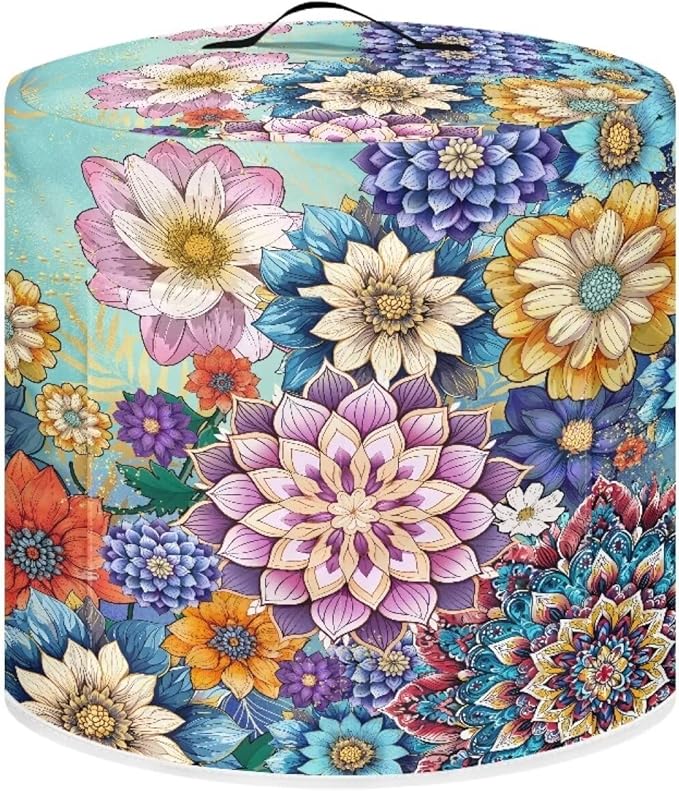 TODIYADDU Colorful Boho Mandala Pressure Cooker Cover with Handle and Storage Pocket for Extra Accessories Portable Kitchen Small Appliance Dust Cover Protective Case Cover for Air Fryer Toaster