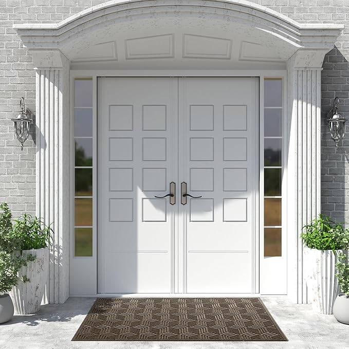 Yimobra Extra Large Door Mat 60x36, All-Season Waterproof Outdoor Mats for Front Door Entrance with Drainage Holes, Heavy Duty Non-Slip Doormat for Garage Patio Entryway Indoor, Brown