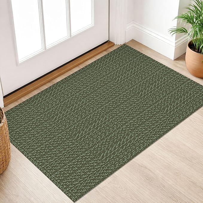 IOHOUZE Small Area Rug 2x3 Washable Woven Rugs for Entryway Non Slip Rubber Backed Front Door Rugs Indoor Doormat Throw Rug Floor Carpet for Entrance Kitchen, Olive Green/Dusty Green