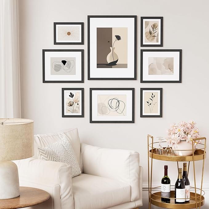 Vittanly 11x17 Picture Frame Set of 2, Solid Wood Frame for Wall Art Photo and Prints, Display Photo 8x12 with Mat or 11x17 without Mat, Black